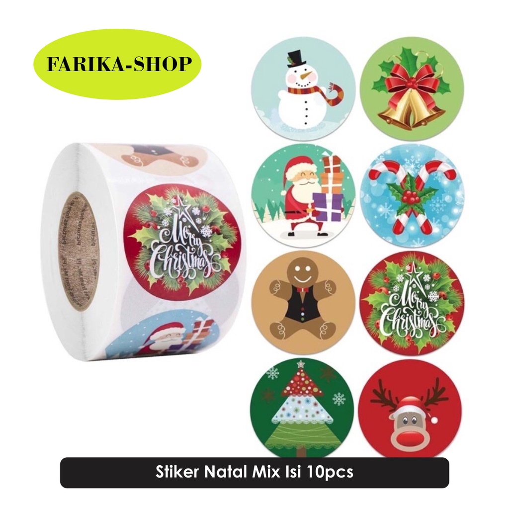 

Sticker Natal Merry Christmas isi 10 pcs / Stiker Segel Label Packaging Tema Natal