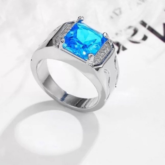 Cincin Batu Topaz Swiss Zirconia Sky Blue Ring Perak