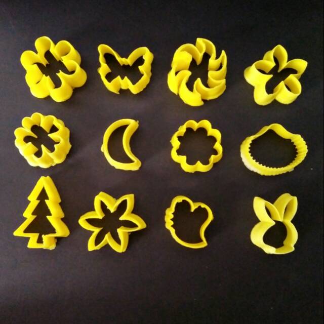 12Pcs Cutter Cetakan Kue Kering Plastik Motif Mix Kupu kerang kelinci bulan sabit pohon cemara