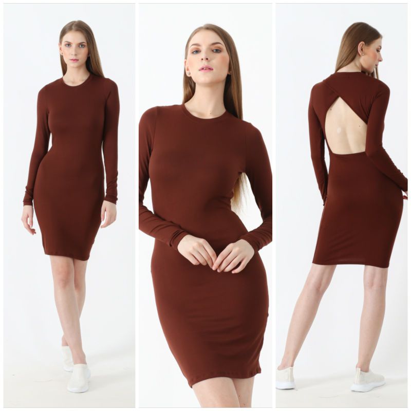 MIDI DRESS BODYCON  LENGAN PANJANG  TERMURAH