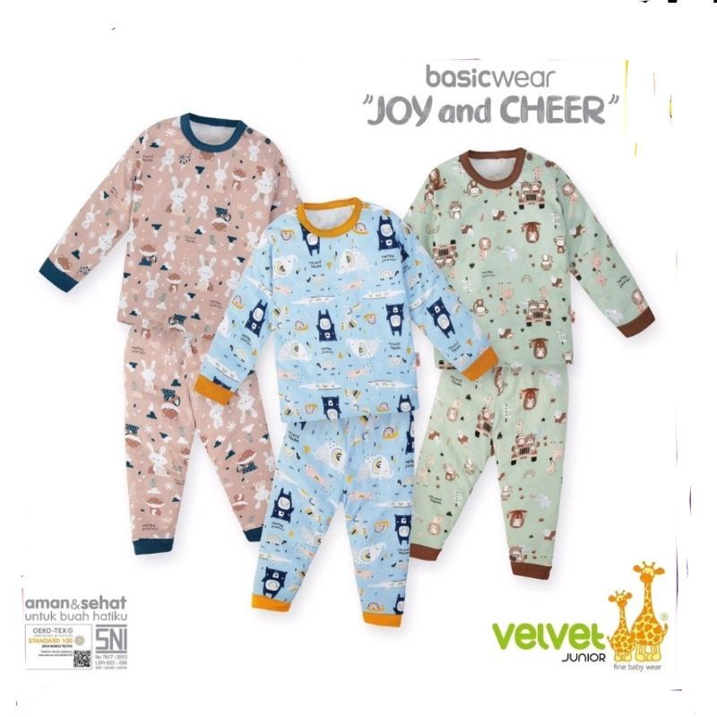 VELVET 3 pcs Setelan Bayi Lengan Panjang / Piyama Kancing Pundak Uk. S - L