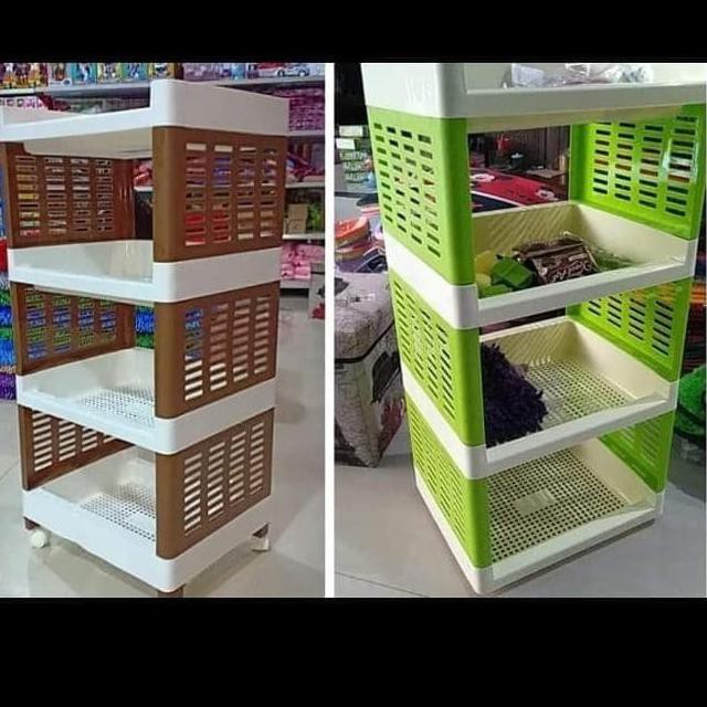 ( ͡❛ ͜ʖ ͡❛)/ Rak Plastik roda Rak Serbaguna susun 4