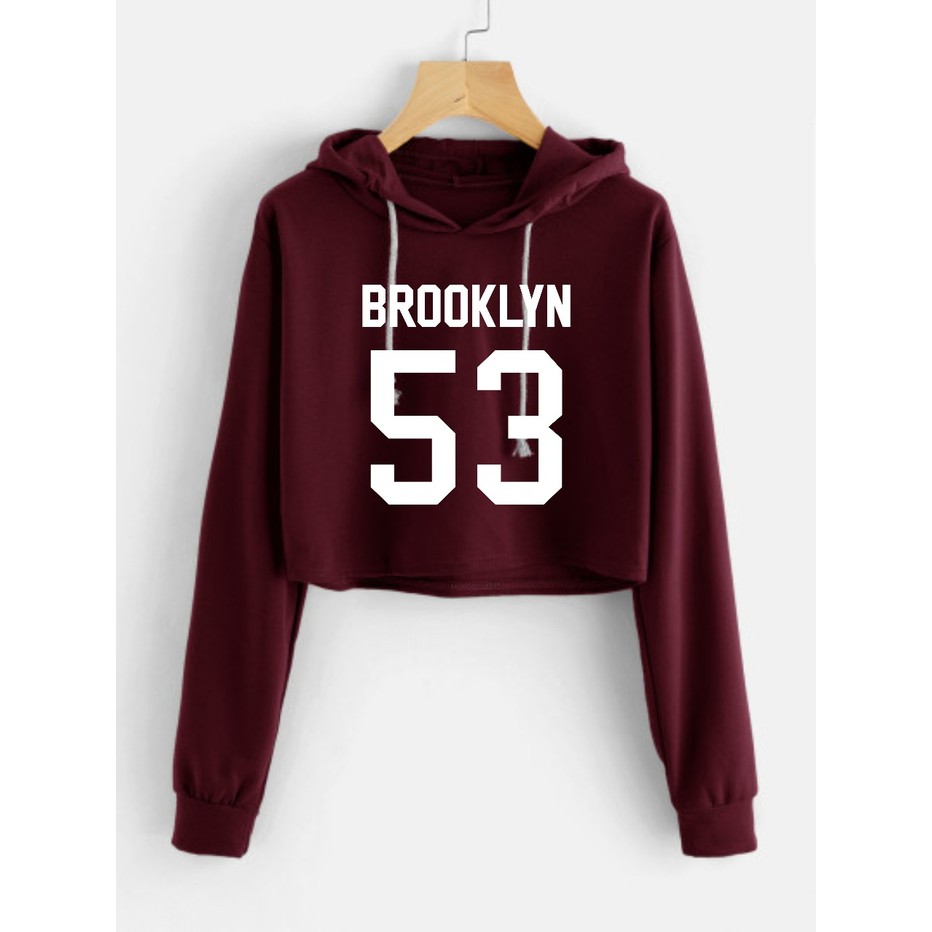 Sweater Crop Topi Brooklyn 53 Baby Terry/Black/Marron/Hijau Army - Hitam
