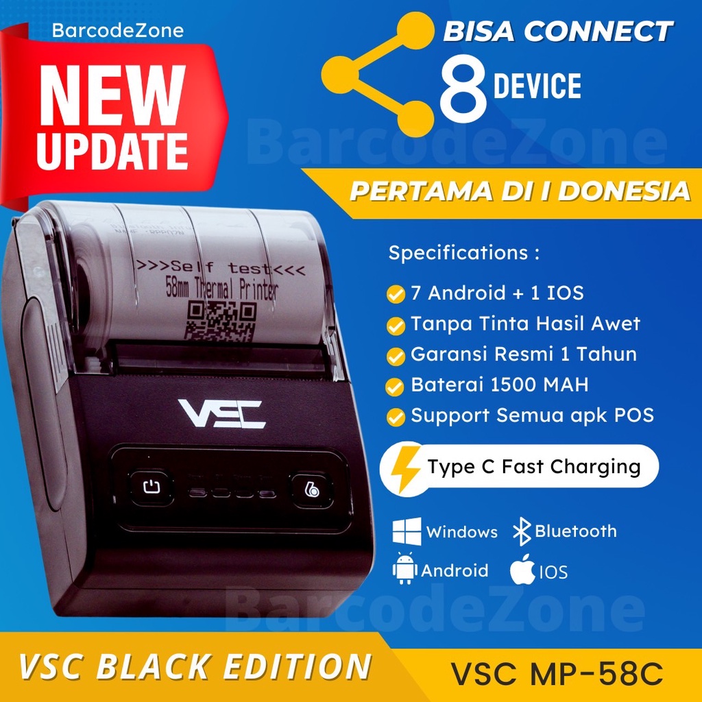 Jual Printer Thermal Bluetooth Vsc Mp 58c Rpp02 58mm Support Moka Alamat Printer Kasir 0903