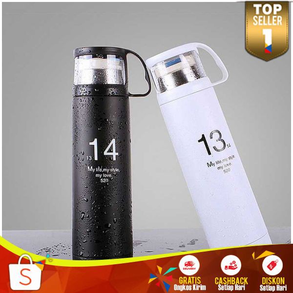 Botol Minum Termos Plus Cup Head 500ml BK 08 Thermos Mini Stainless Steel Panas Awet Tahan Lama