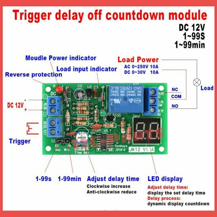 Timer Delay Trigger DC 12V OFF Relay Switch Module Countdown Timing