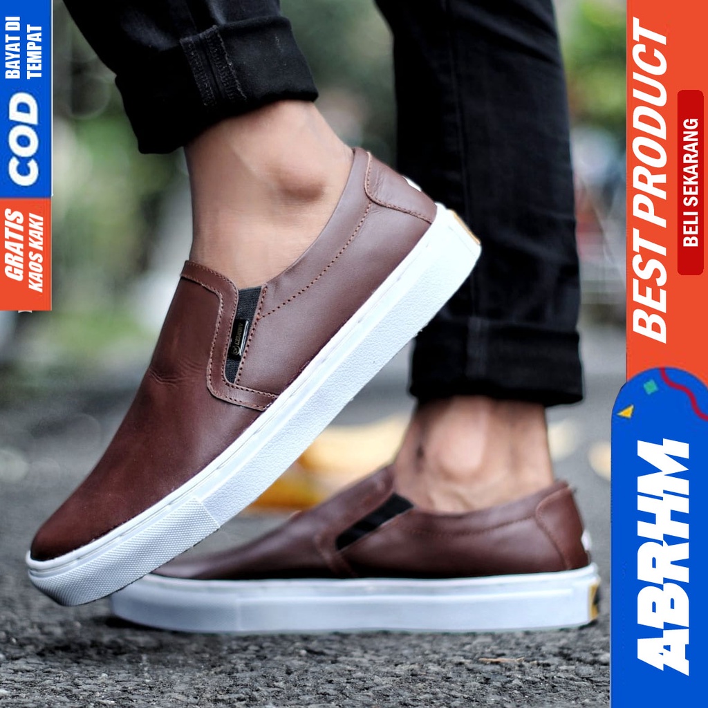 ABRHM MORE Sepatu Kasual Slip On Kulit Asli