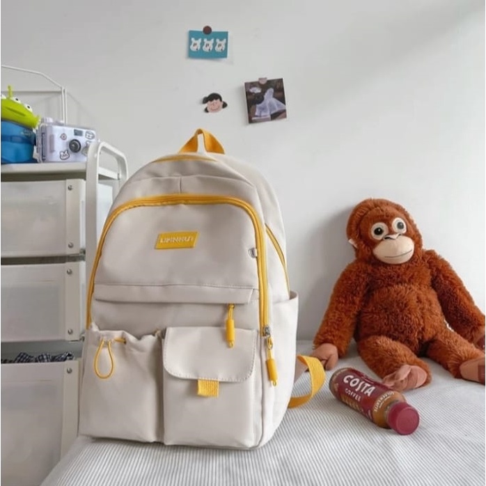 Diobrale - Tas Ransel Anak Remaja Polos Saku Dua Backpack Tas Sekolah Wanita Bayar Ditempat