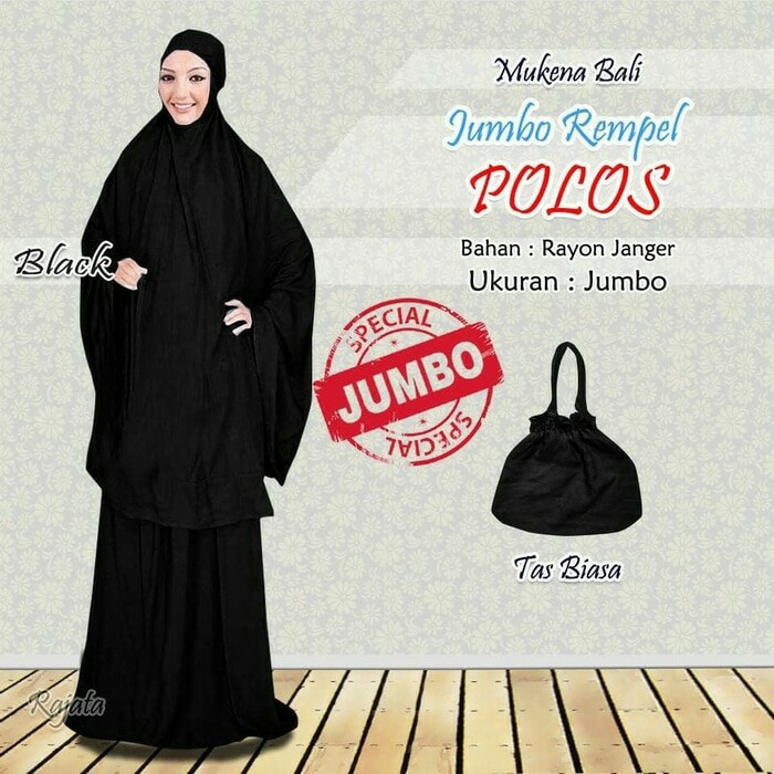 MUKENA KATUN RAYON JUMBO POLOS HITAM