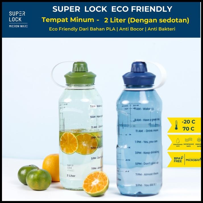 Terbaru Super Lock Water Bottle 2 Liter With Straw - Botol Minum (6926)