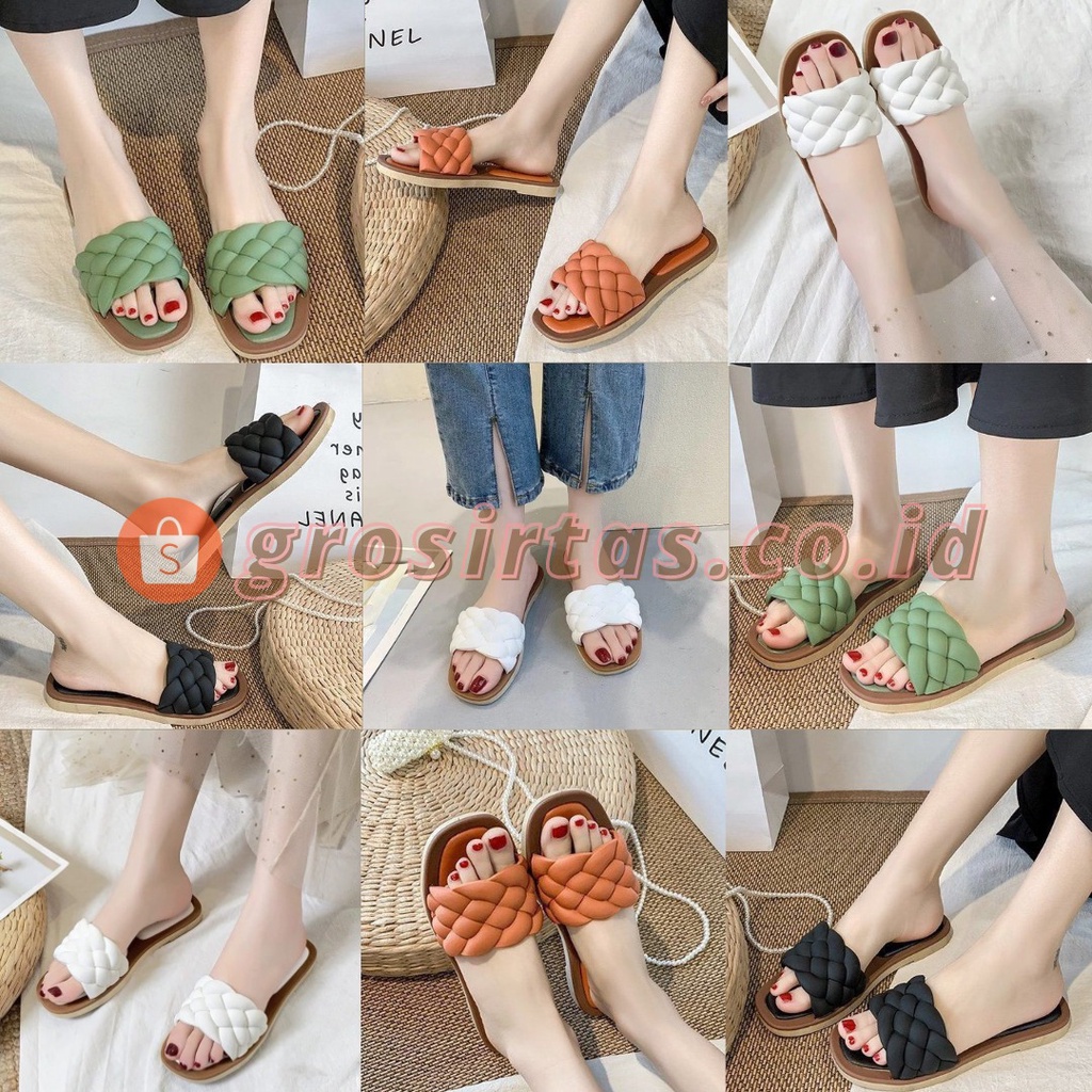 SHOEGALLERY TG1462 Sandal Flat Wanita Import Sandal Teplek Wanita Sandal Slop Kepang Fashion