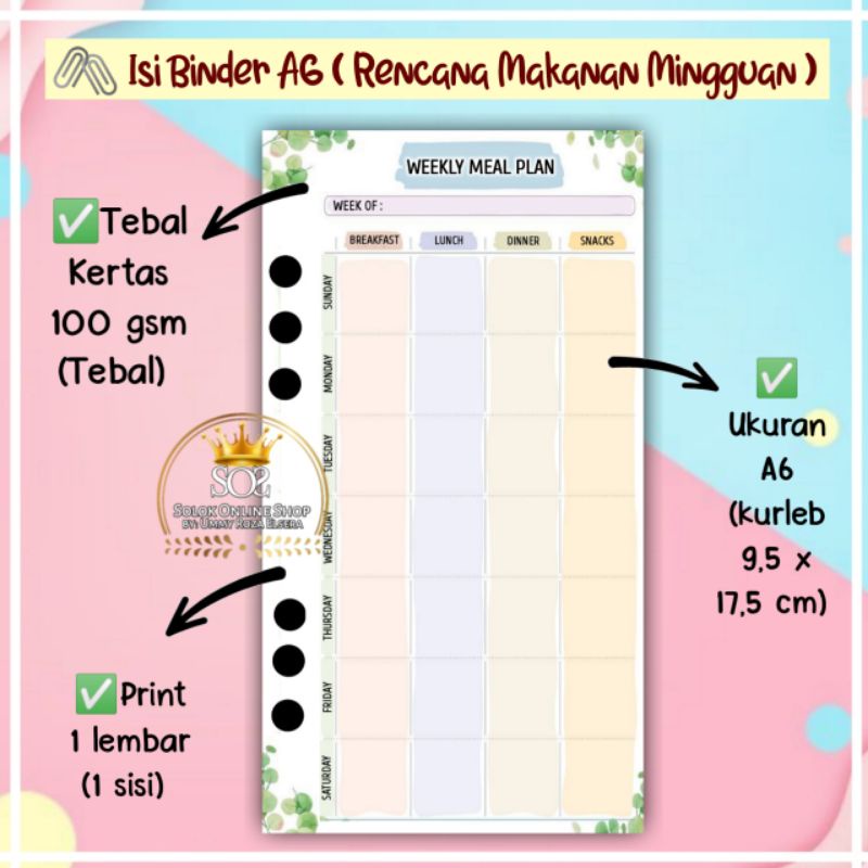 

Meal Plan | Kertas Binder A6