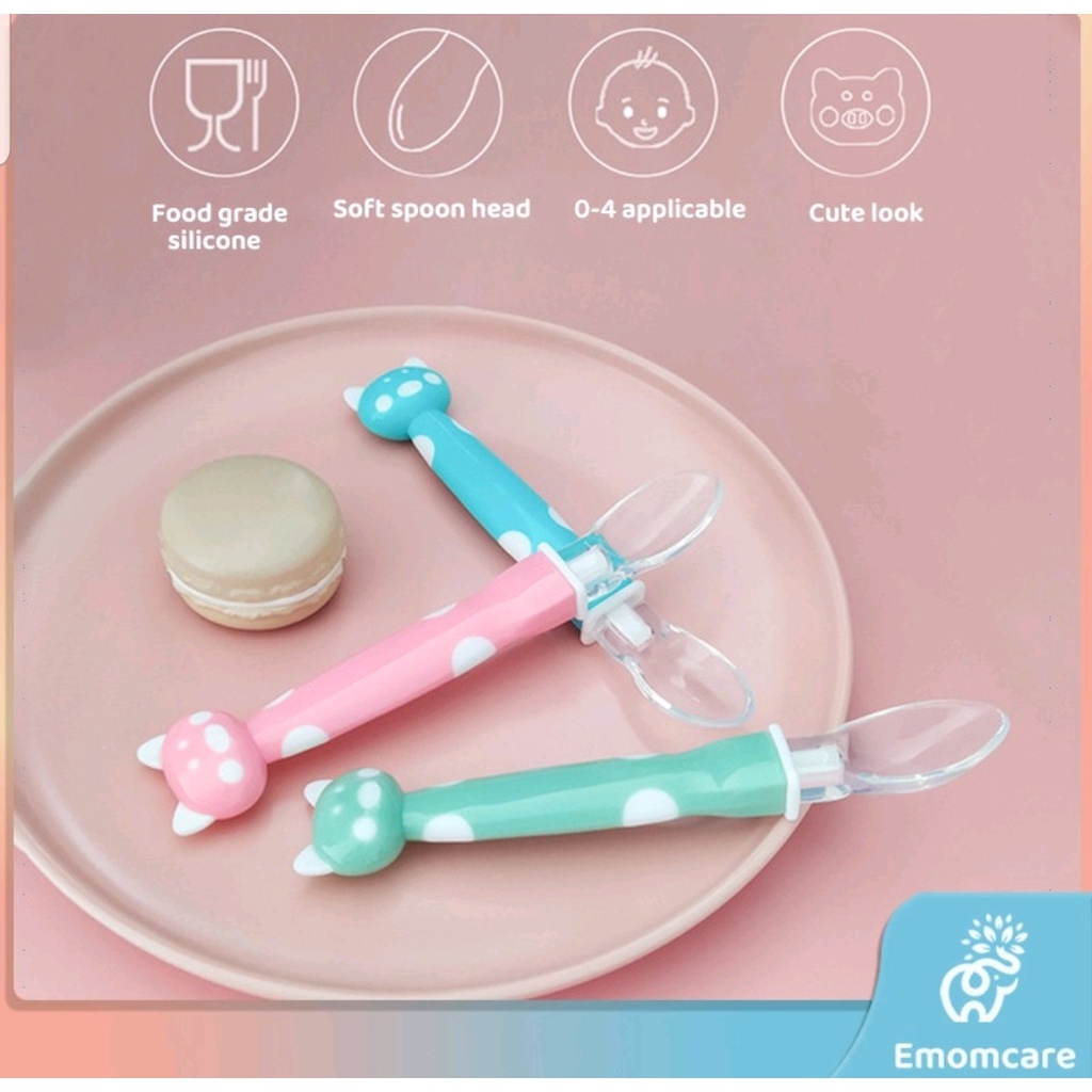 SENDOK MAKAN BAYI SILICONE TAHAN PANAS / SENDOK BAYI KARTUN LUCU BABY SAFETY SPOON - BD