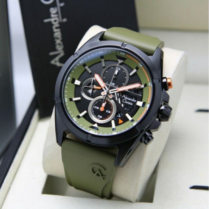 Jam Tangan Alexandre Christie AC 6592 Pria / AC6592 Army Black Original