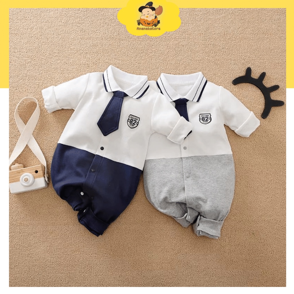 ananakstore JUMPER BAYI lengan panjang GREY &amp; NAVY / baju bayi  IMPORT baju baby tuxedo bayi jumper santai bayi