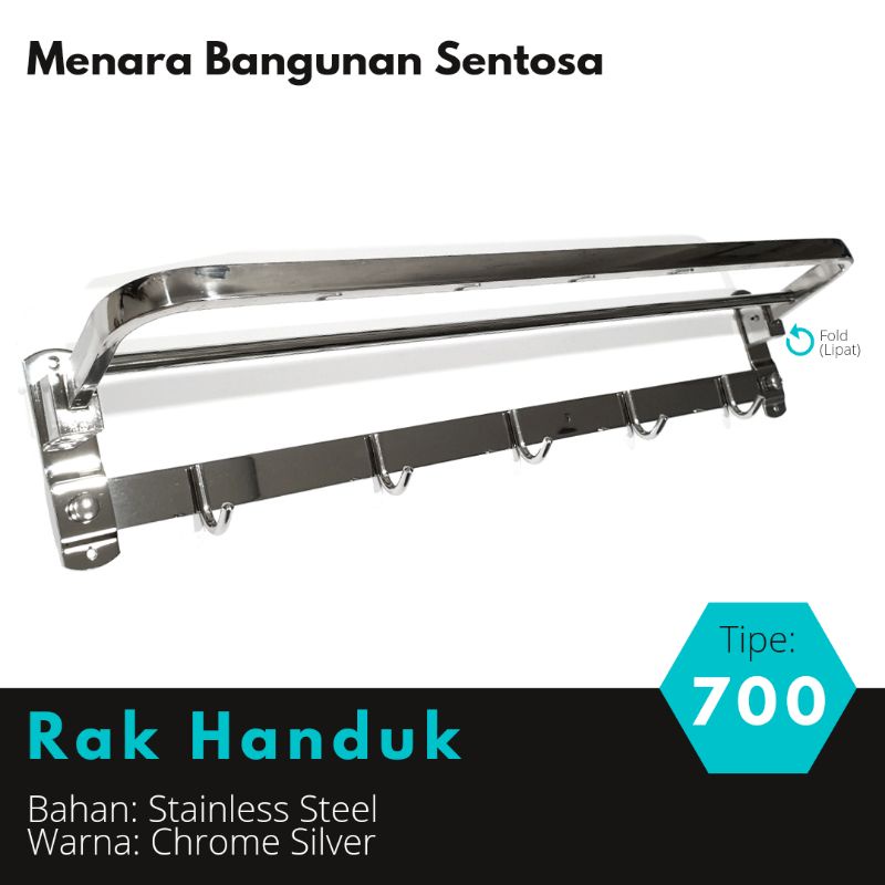 Gantungan Rak Handuk Stainless 700 Chrome Lipat - Rack Hanger Baju Kamar Mandi