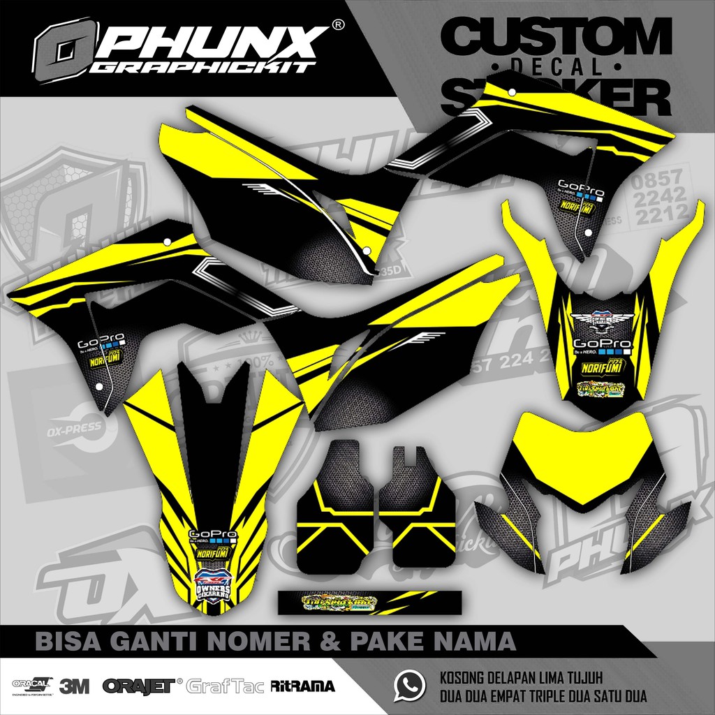 Stiker Decal CRF 150 L Yellow With Sponsor Custom