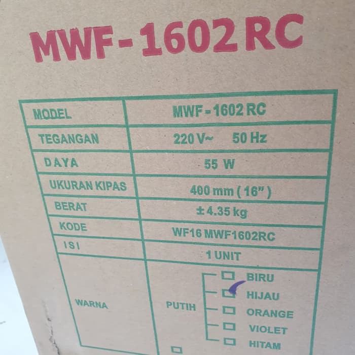 Maspion Wall Fan Kipas angin 16 inch Remote MWF-1602RC / MWF 1602 RC MWF1602RC 16 Inci Ada Tali Tarik Swing