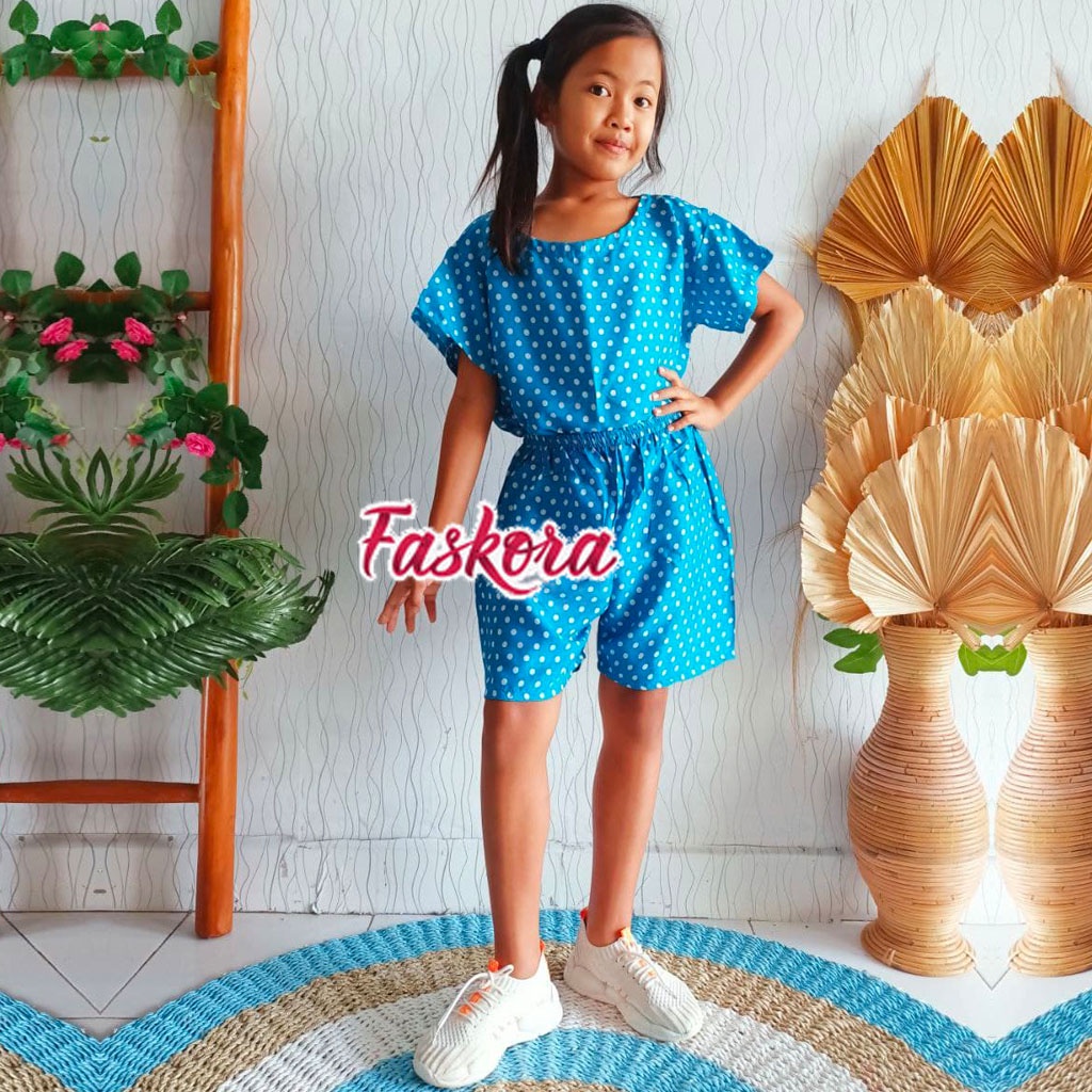 Baju Anak Perempuan 10 Tahun Setelan Pendek Rayon Premium Bali Jumbo Termurah Motif Polkadot