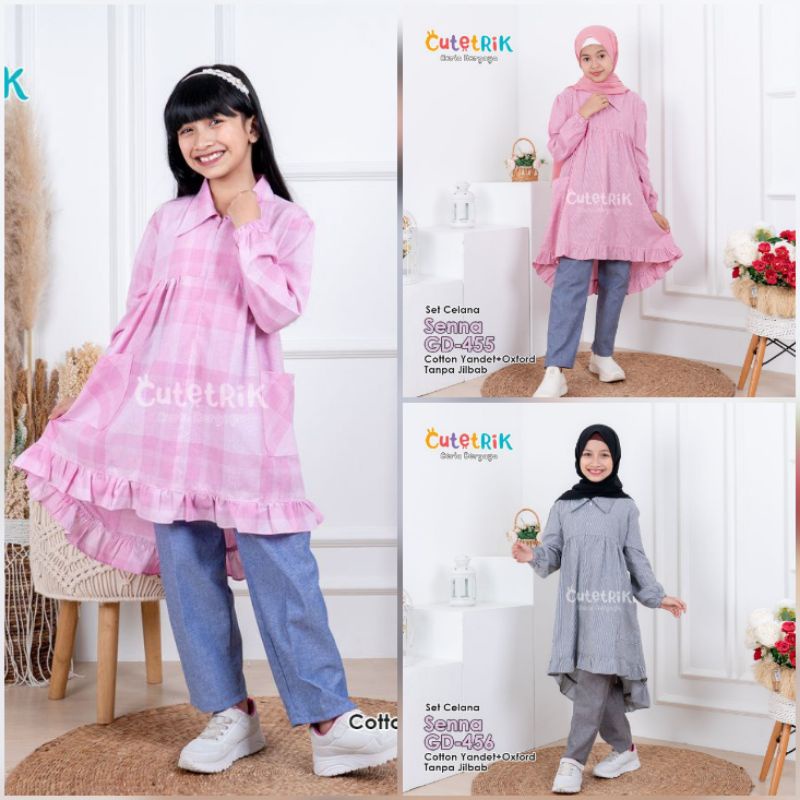 Setelan muslim anak cutetrik / setelan celana anak perempuan / setelan Senna cutetrik