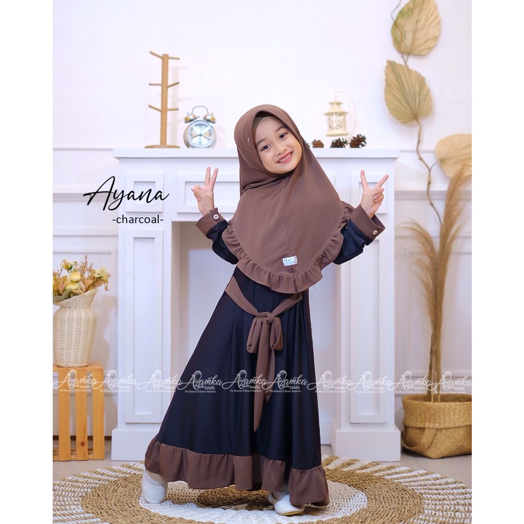 Gamis Anak Ayana Dress by Azamka Terbaru Model Ruffle Set Jilbab Murah Terlaris Cocok Untuk Mengaji 