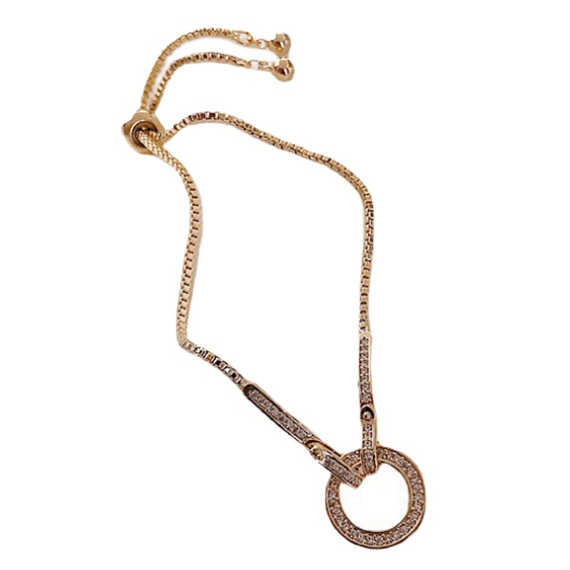 Gelang Rantai Adjustable Bentuk Bulat Geometris Bahan Zirkon Gaya Korea Untuk Wanita