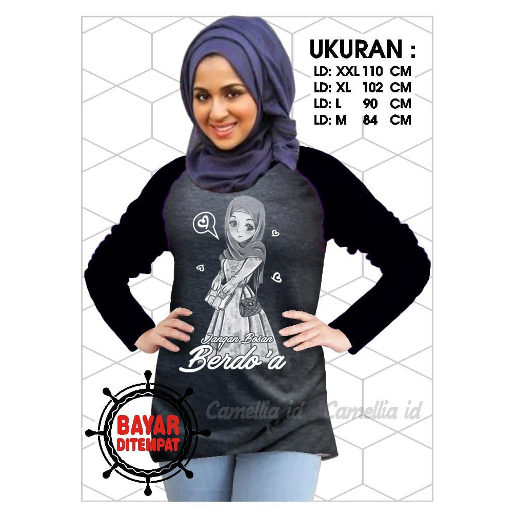 Kaos Raglan (BERDOA)/Kaos Wanita Lengan Panjang/ Kaos Wanita/ Kaos Cewe/ Kaos Oblong/Misty