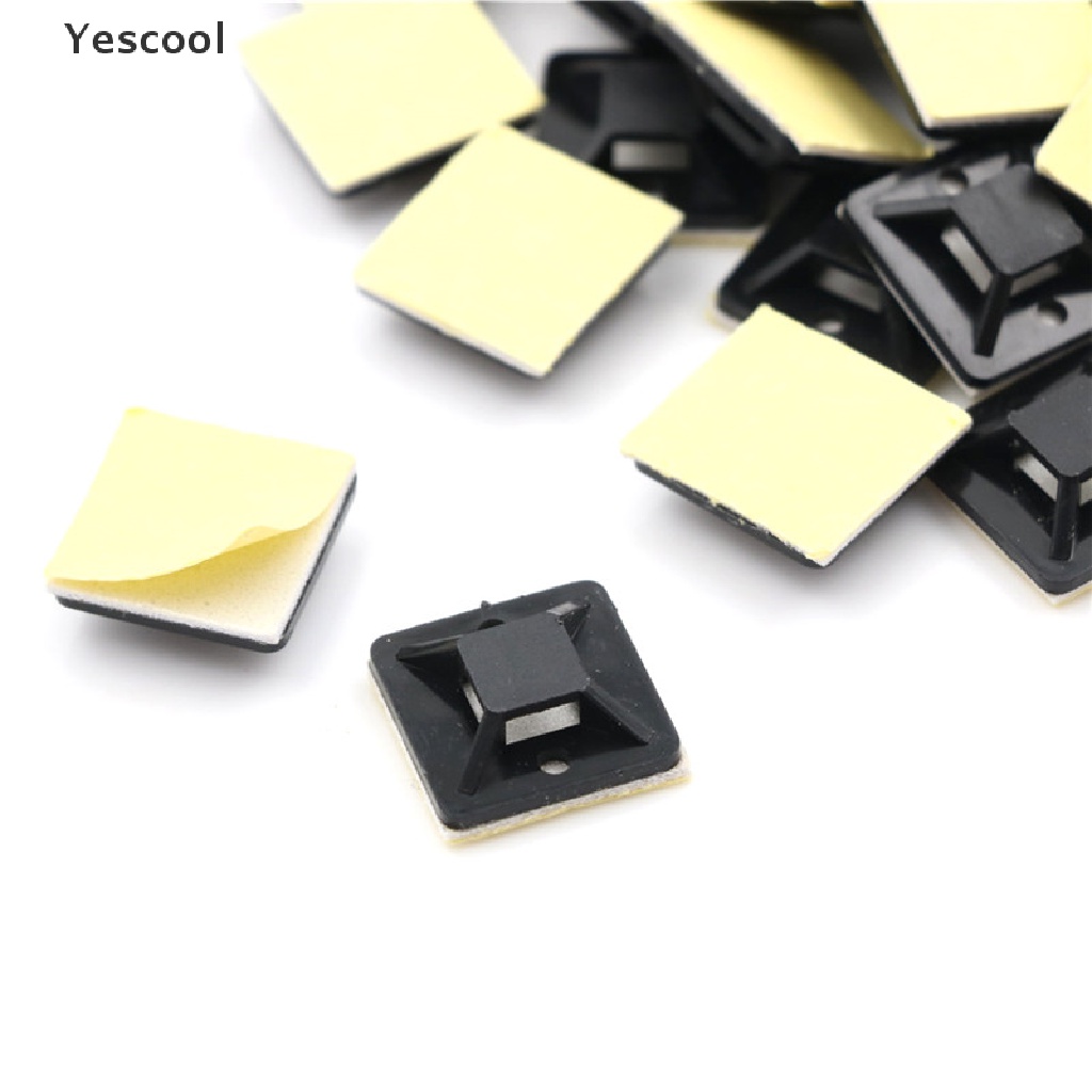 Yescool 100 Pcs Pengikat Kabel Ukuran 20x20 x 6mm Dengan Perekat