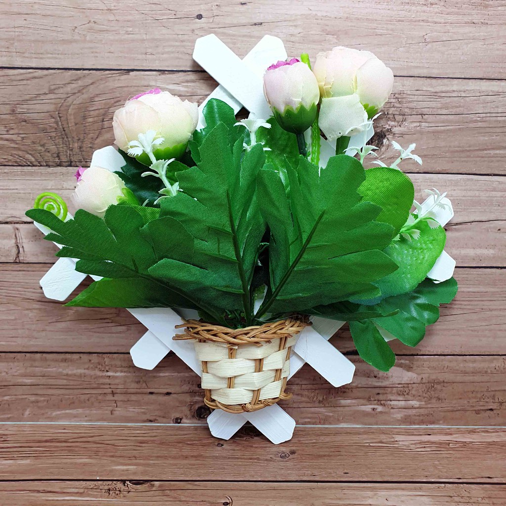 Hiasan Bunga Gantung 17cm x 17cm/ Bunga Plastik/  Bunga Artificial/ Bunga Palsu-Peach