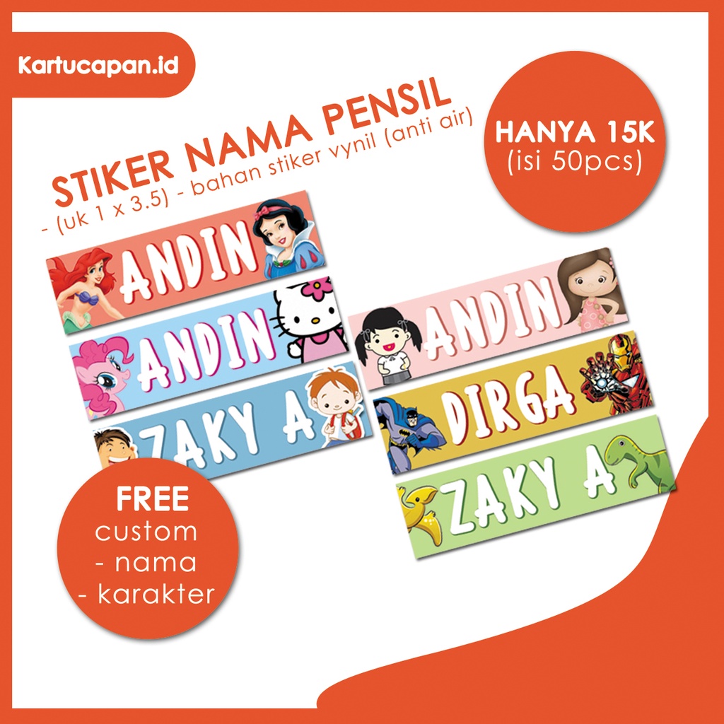 

(50PCS) STIKER NAMA PENSIL / BOLPOINT / SPIDOL