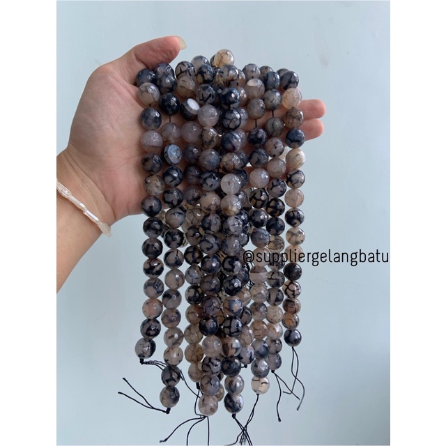 Batu RHODOLITE DALMANTION CUTTING 16mm natural akik hitam putih serat