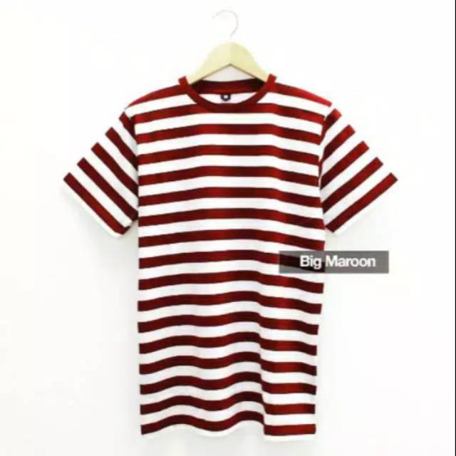 Kaos stripe marun putih besar size S-5XL