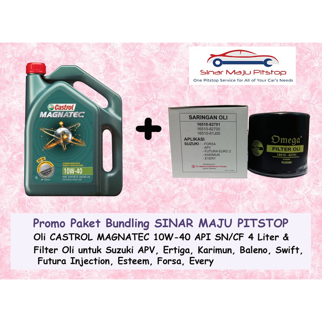 Paket Oli Mobil CASTROL MAGNATEC 10W-40 API SN 4 LITER & Filter Oli SUZUKI ESCUDO 2.0 & SUZUKI AERIO