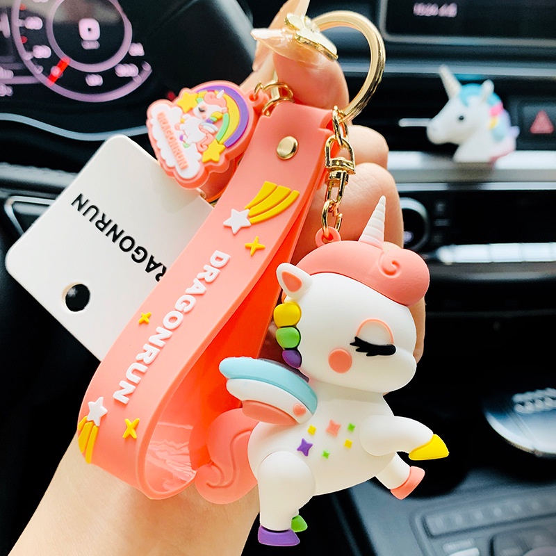 Gantungan Kunci Bentuk Boneka Kartun Unicorn Warna Pelangi Untuk Mobil / Tas Ransel