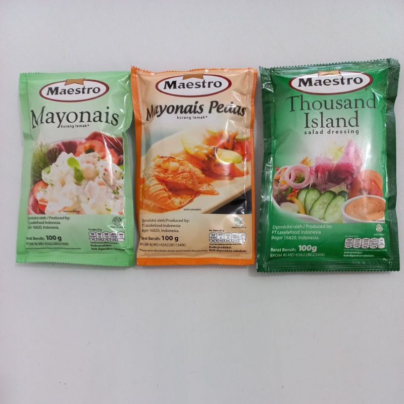 

Maestro Mayonaise Original, Pedas, Thousand Island 100g