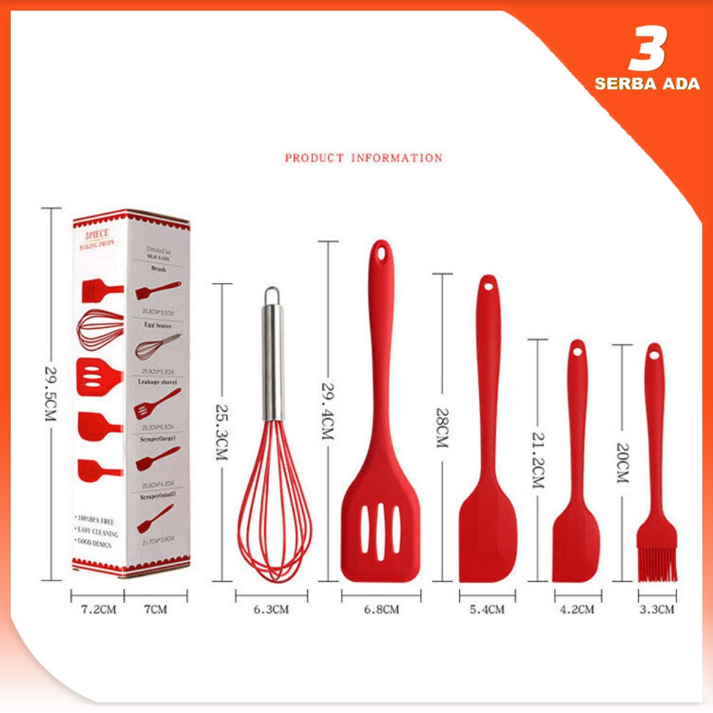 Spatula Set Alat Masak 5 In 1 Sutil Silikon Kocokan Spatula Silicon / Peralatan Masak Set