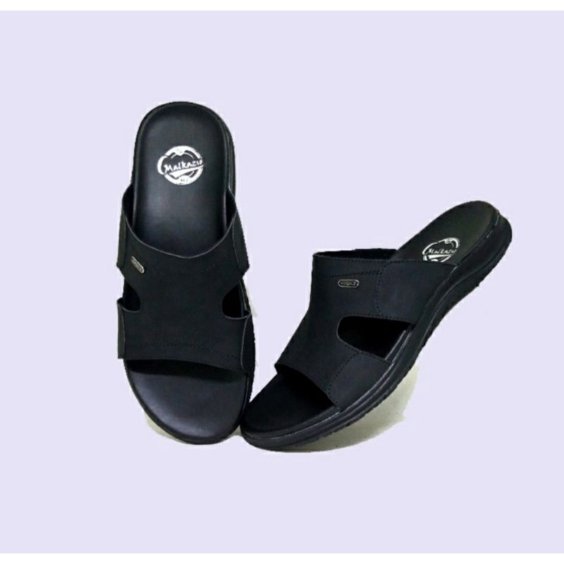 Sandal Slide Pria Hitam / Slop Bapak2 Kasual Sandal Formal Cowok Terlaris Hitam, 43