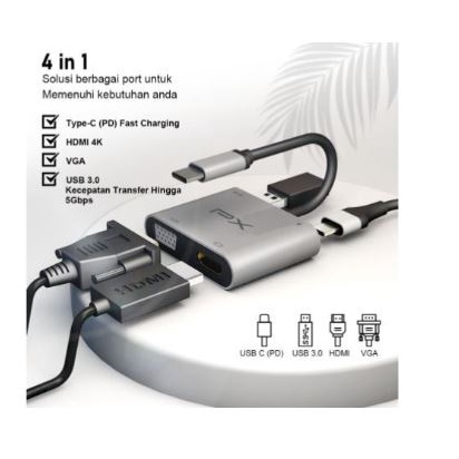 Type c thunderbolt 3 to hdtv vga pd Usb 3.0 hub px 4in1 4k 1080p 100w 5Gbps for laptop pc android ios uch-14 uch14