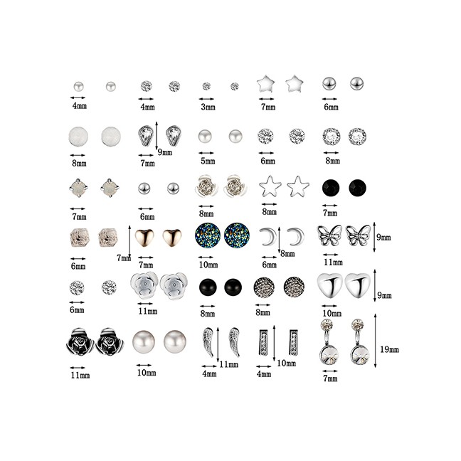 LRC Anting Set Fashion Color Bow And Pearl Stud Earrings Set (30 Pairs) F70860