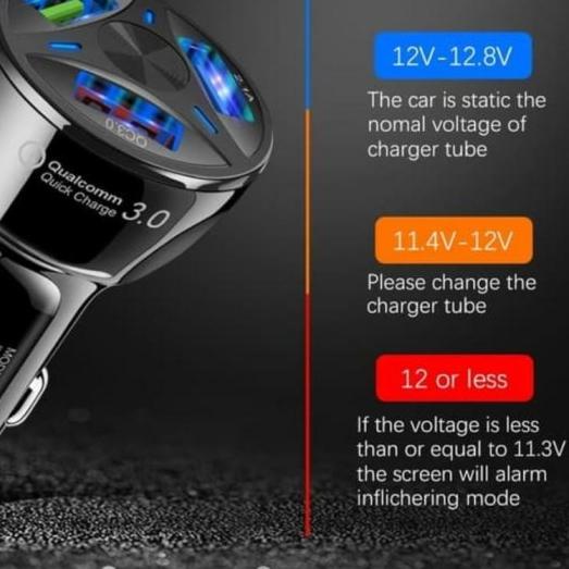 Car Charger 3 Port Round Model WIth QC 3.0 Fast Car Charger 3 Port - Hitam