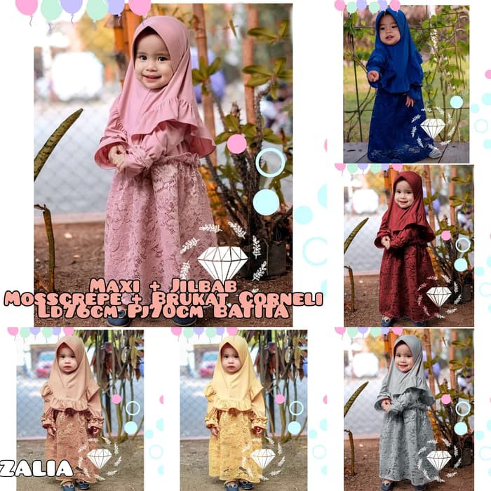 Zalia Kids Syari Pj70 2-3y Gamis Maxi Dress Baju Muslim Anak  Jilbab