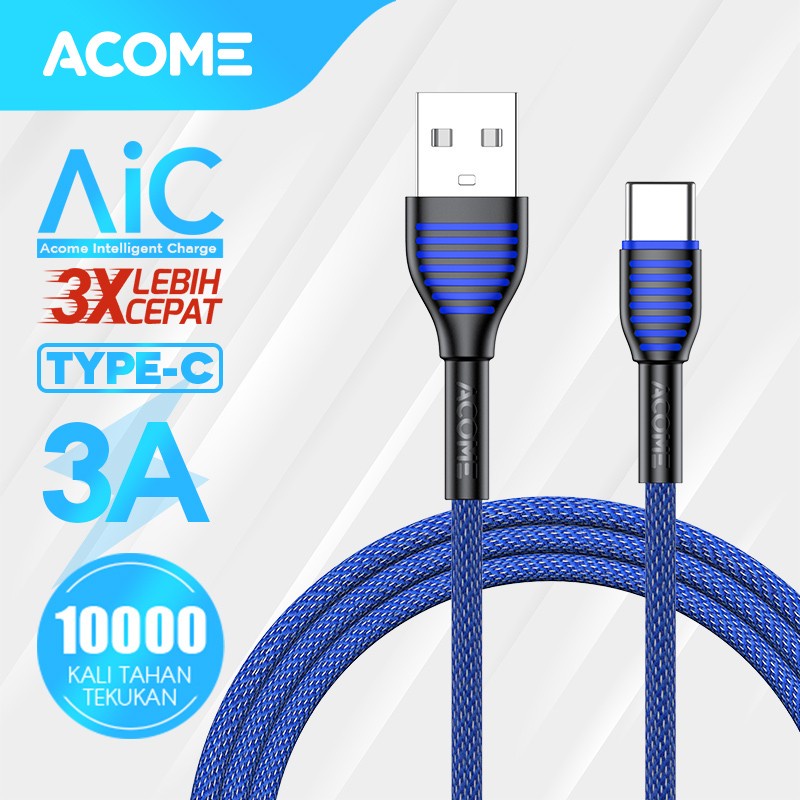 ACOME Kabel Data Type-C 100cm cable  AiC Fast Charging Garansi Resmi 1 Thn original ASC-010