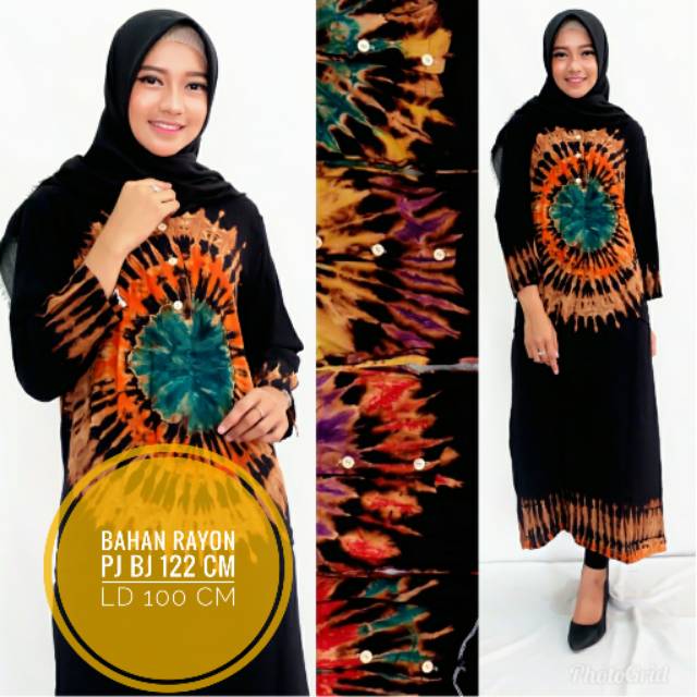 Daster Lengan Panjang Motif  Jumputan Tie  Dye  Tiedie Hitam  