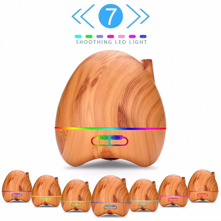 H17 - Wooden Humidifier Aroma Diffuser 7 Color LED Light 300ml Brown