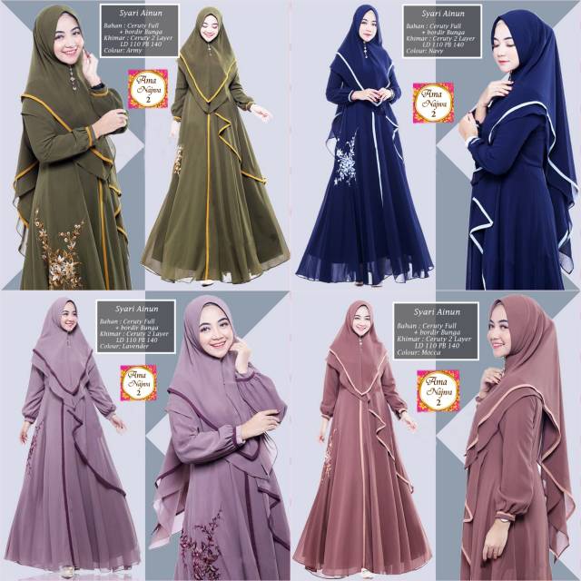 Syar'i AINUN maxy gamis ceruty + Khimar ORIGINAL by Ama najwa