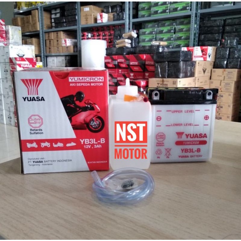Aki Yuasa YB3L B 3AH 12 Volt Aki Basah RX King Ninja Satria 2Tak Original Asli Yuasa