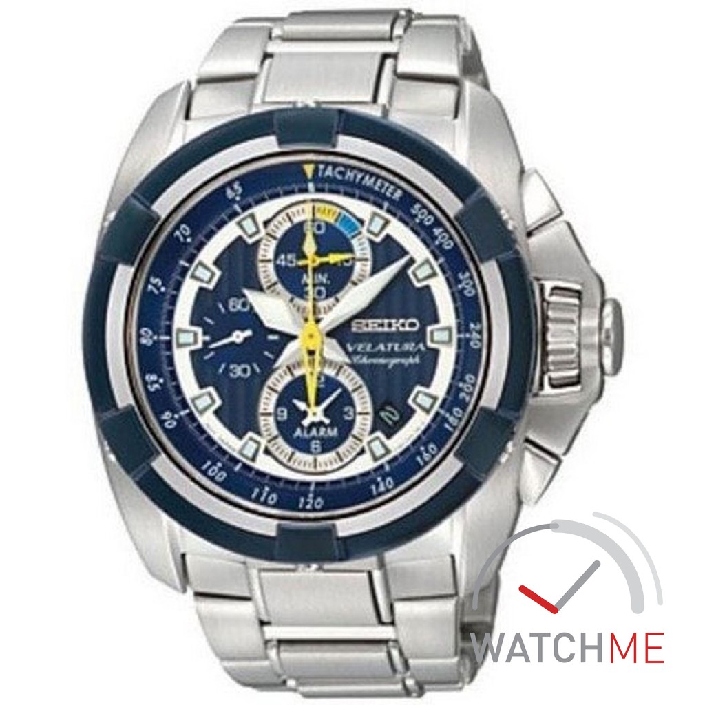 Seiko Velatura SNAE19P1 Chronograph Tachymeter Blue Dial Saphire 100m Stainless Steel Ori Bergaransi