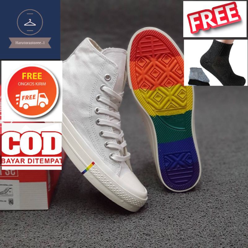 SEPATU SNEAKERS ALL STAR HIGH 70S RAINBOW FULL WHITE IMPORT GRADE ORIGINAL UNTUK PRIA MURAH