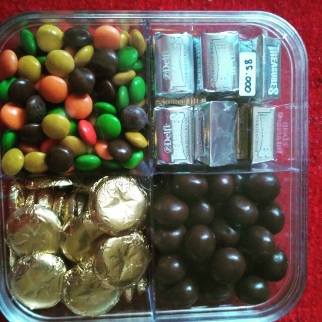 

Paketan coklat caca/delfi almond/coin coklat