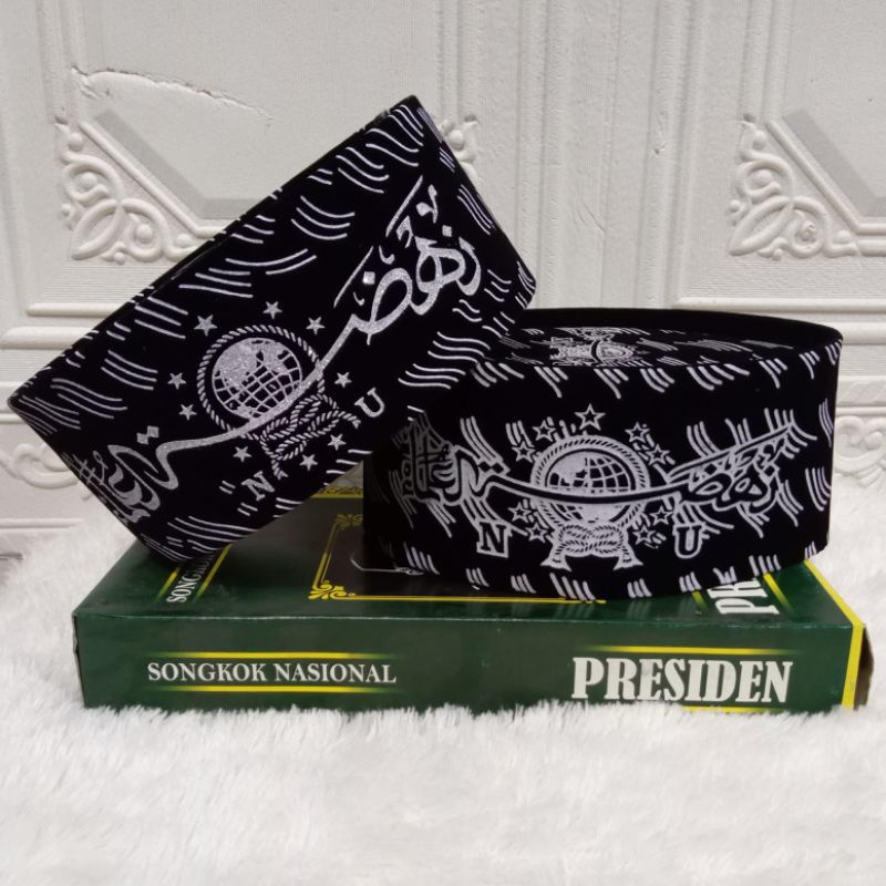 peci songkok kopiah motif NU sablon putih/presiden//NU sablon putih/